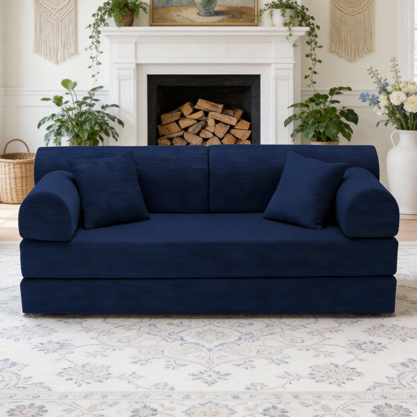 Convertible Sleeper Sofa Bed,Corduroy Folding Mattress Couch with Fixed-Shape Frame, Floor Sofa Lounge Couch for Living Room Bedroom(blue) image 2