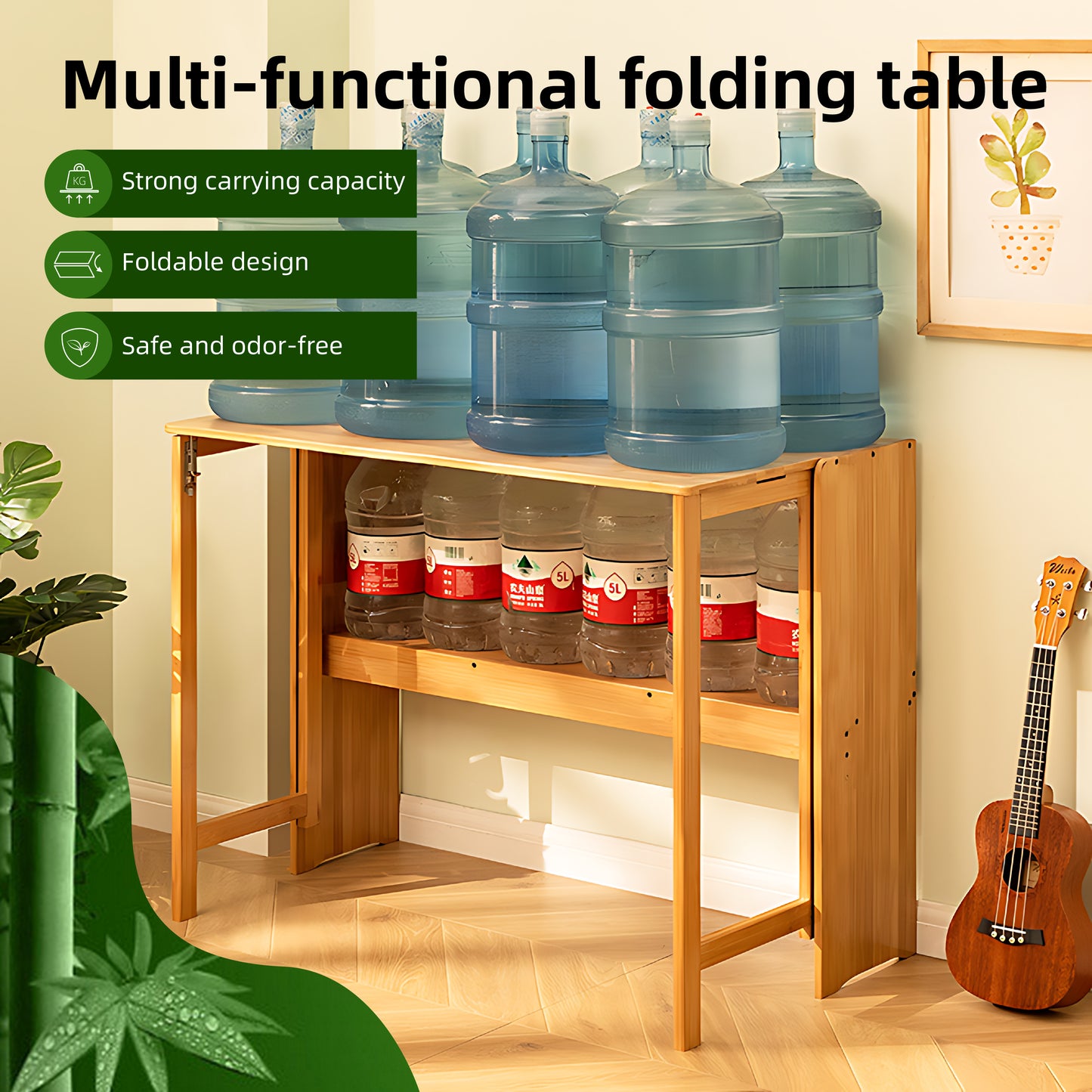 Bamboo Folding Desk, Space-Saving Computer Desk for Small Spaces, Foldable Study Table for Bedroom, Home Office, Dorm, Apartment, Natural Color image 6