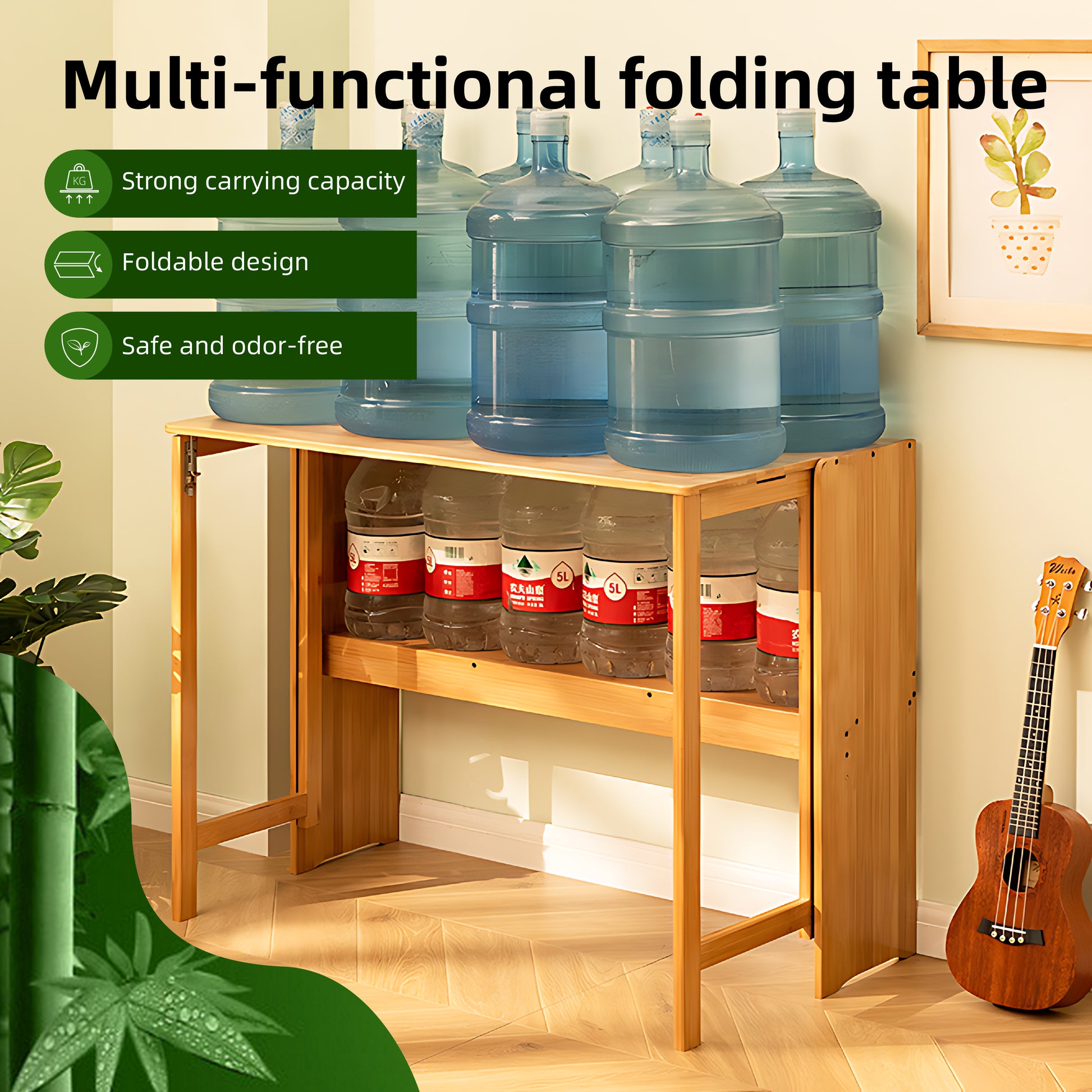 Bamboo Folding Desk, Space-Saving Computer Desk for Small Spaces, Foldable Study Table for Bedroom, Home Office, Dorm, Apartment, Natural Color image 6