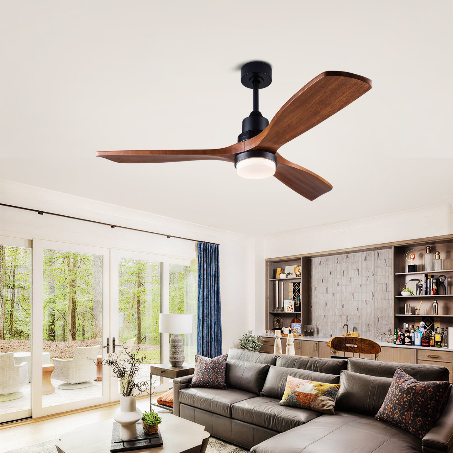 52 inch Ceiling Fan with Lights and Remote Control, Reversible, 3 Wood Blades, 6 Speeds, 3CCT Dimmable, Noiseless, Indoor/Outdoor Black Walnut Ceiling Fan for Bedroom Living Room Gazebo Patio image 6