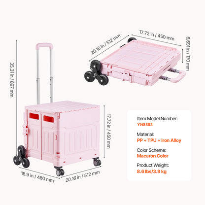Foldable Cart with Stair Climbing Wheels Collapsible Rolling Crate 65L image 3