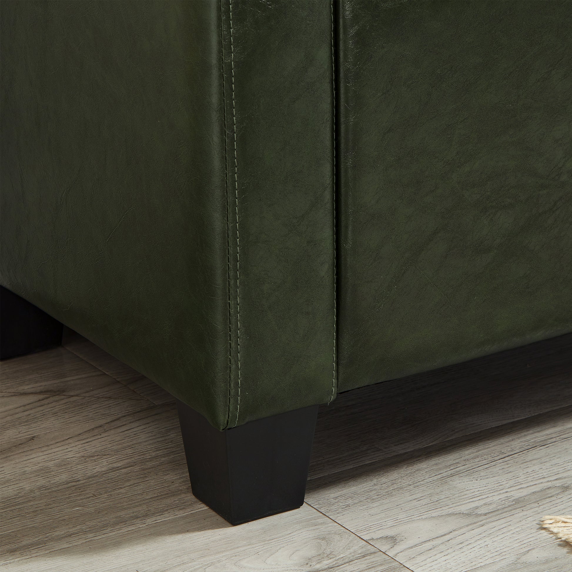 48" Ottoman Bench with Storage, Bench for Bedroom,Living Room,Hallway, Upholstered Tufted Faux Leather PU Ottoman Dark Green image 10