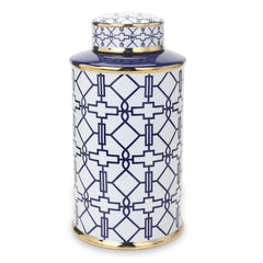Elegant White Ceramic Ginger Jar with Blue Design - Stylish Home Decor