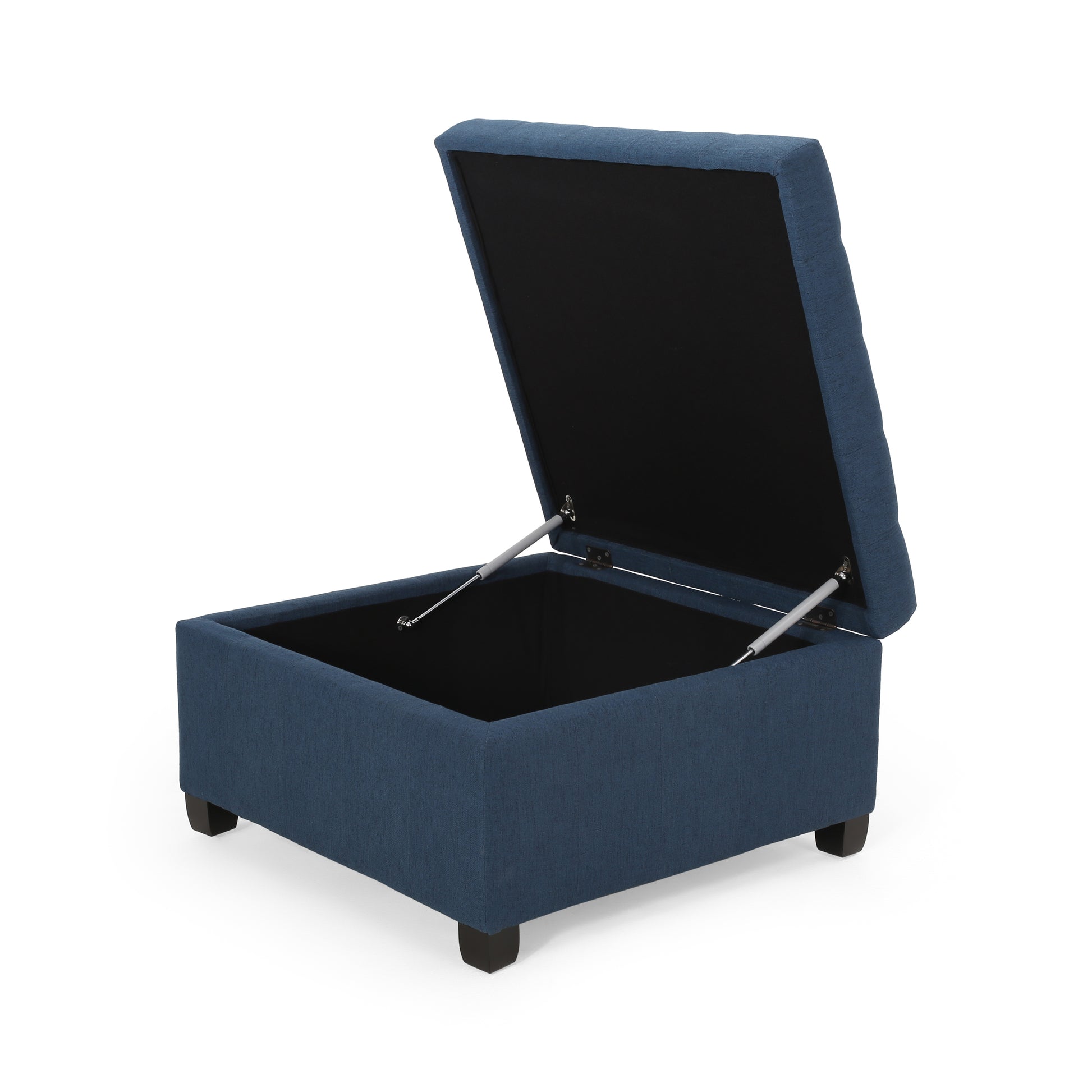 Upholstered Tufted Fabric Storage Ottoman, Navy Blue image 6