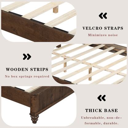 Solid Wood Bed Frame,King Platform Bed Frame with Headboard,Tall Headboard Natural Wood Bed,No Box Spring Needed,Walnut image 11