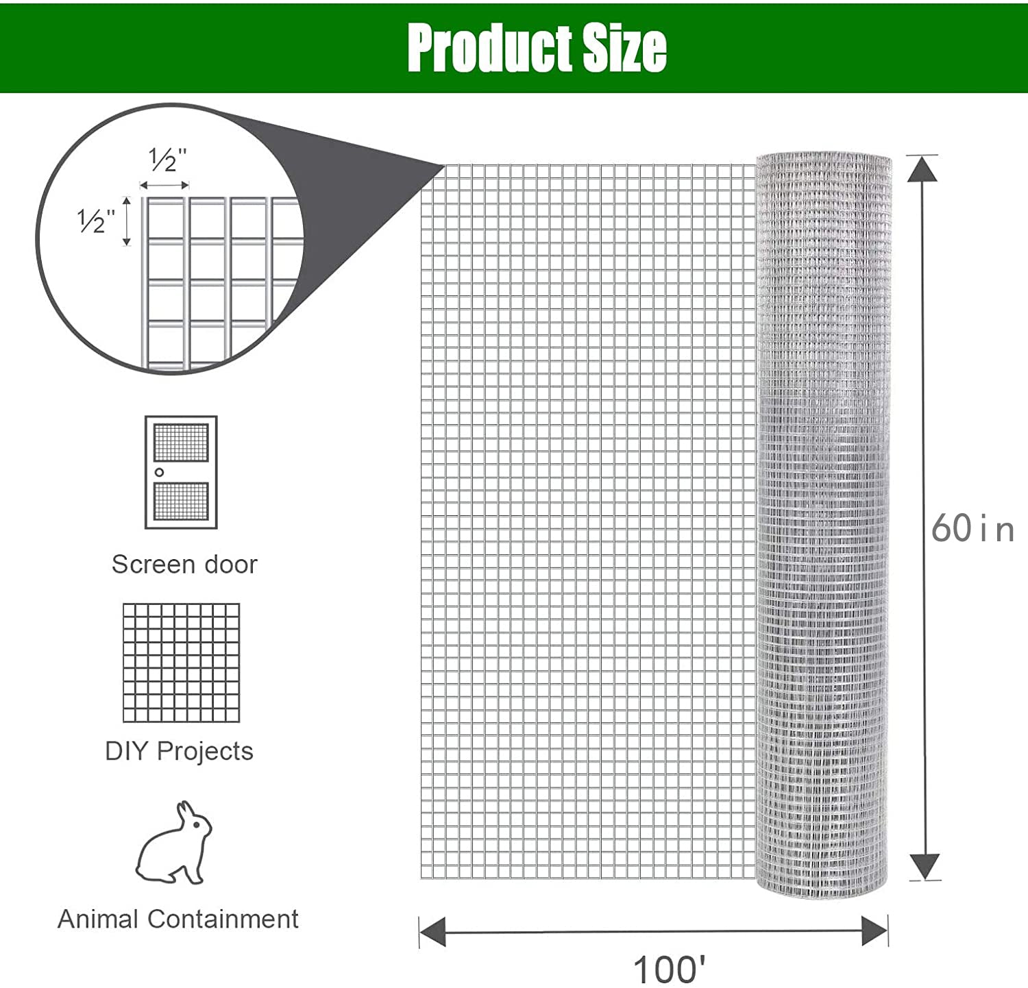 Hardware Cloth 1/2 inch 60in x 100ft 19 Gauge, Hot-dip Galvanized After Welding Chicken Wire Fence Roll Garden Plant Welded Metal Wire Fencing Roll, Rabbit Cages Snake Fence image 2