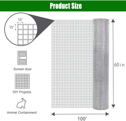 Hardware Cloth 1/2 inch 60in x 100ft 19 Gauge, Hot-dip Galvanized After Welding Chicken Wire Fence Roll Garden Plant Welded Metal Wire Fencing Roll, Rabbit Cages Snake Fence image 2