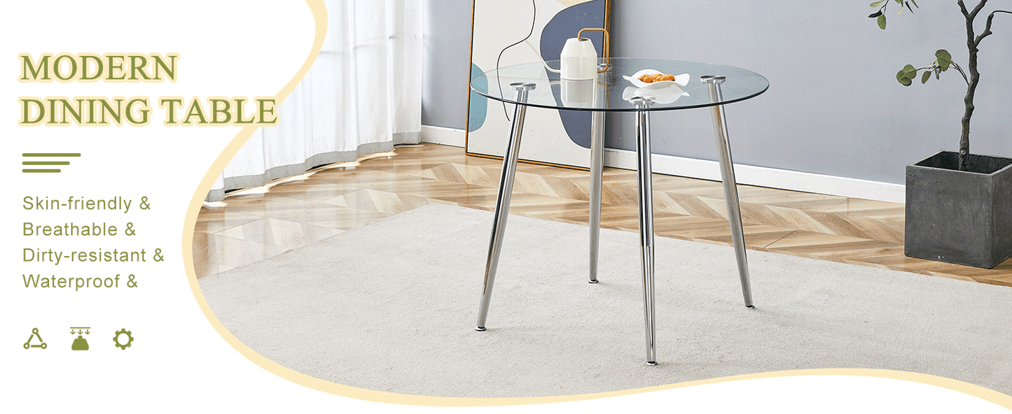 Round dining table with glass top, silver metal legs, exquisite life, starting from the details, the silver legs show an extraordinary texture, which is the finishing touch to your home image 11