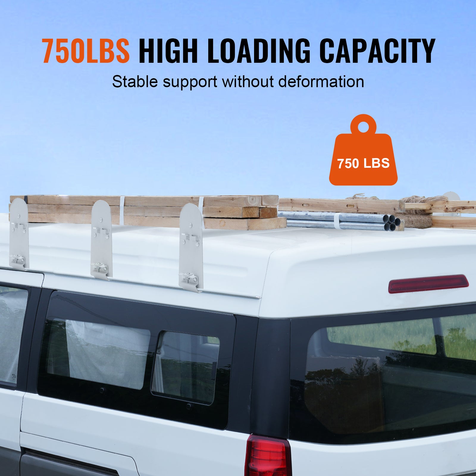 Van Roof Ladder Rack, 3 Bars Alloy Steel Roof Racks, 750 LBS Capacity Rain-Gutter Roof Rack, Adjustable Length 40.2" to 74.8", Van Ladder Rack Compatible with Chevrolet Express, GMC Savana, etc image 8