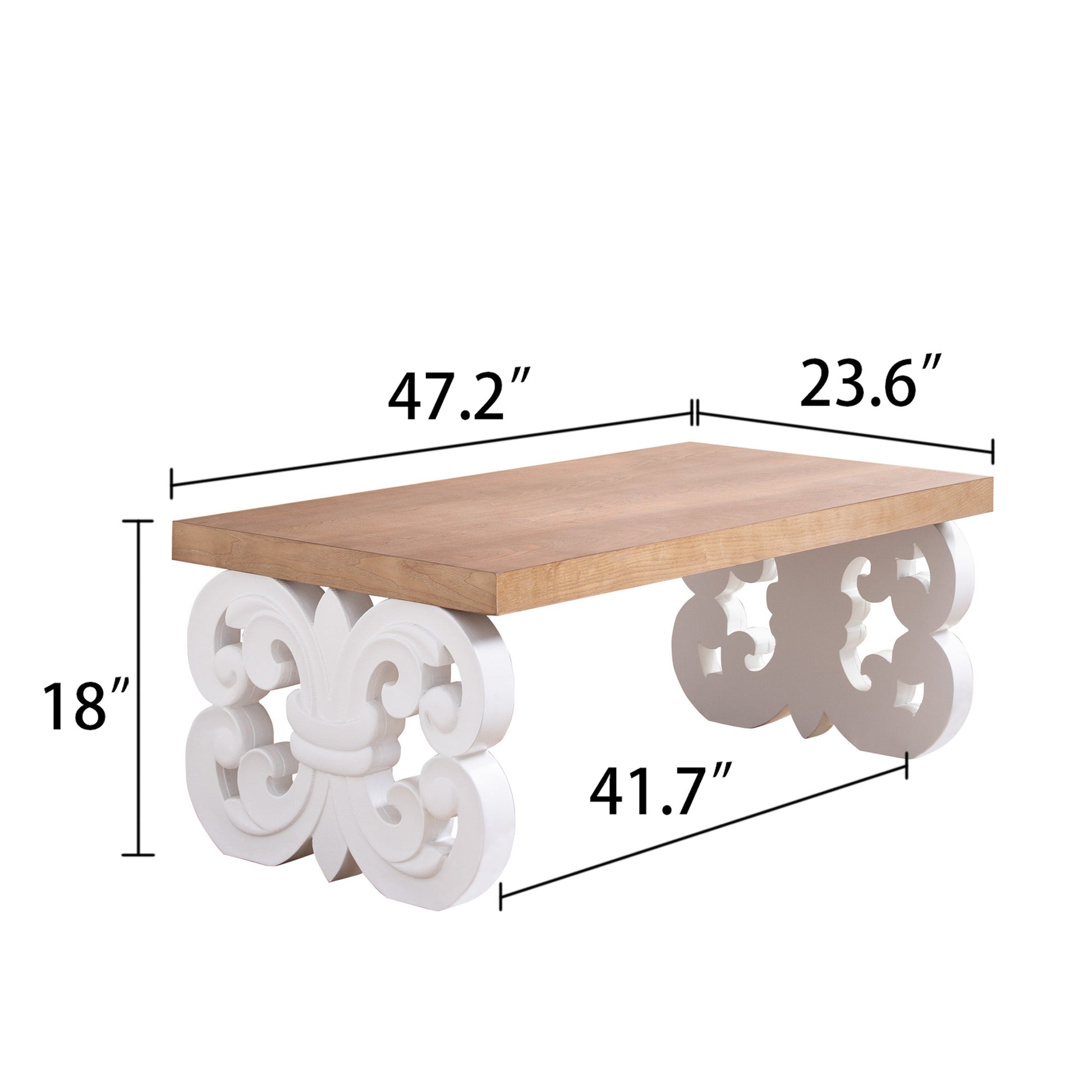 Ornate Wood Coffee Table – 47" Rectangular Farmhouse Style Table with White Carved Base and Natural Wood Top – Living Room Accent Table – Elegant Centerpiece for Modern or Traditional Decor image 6