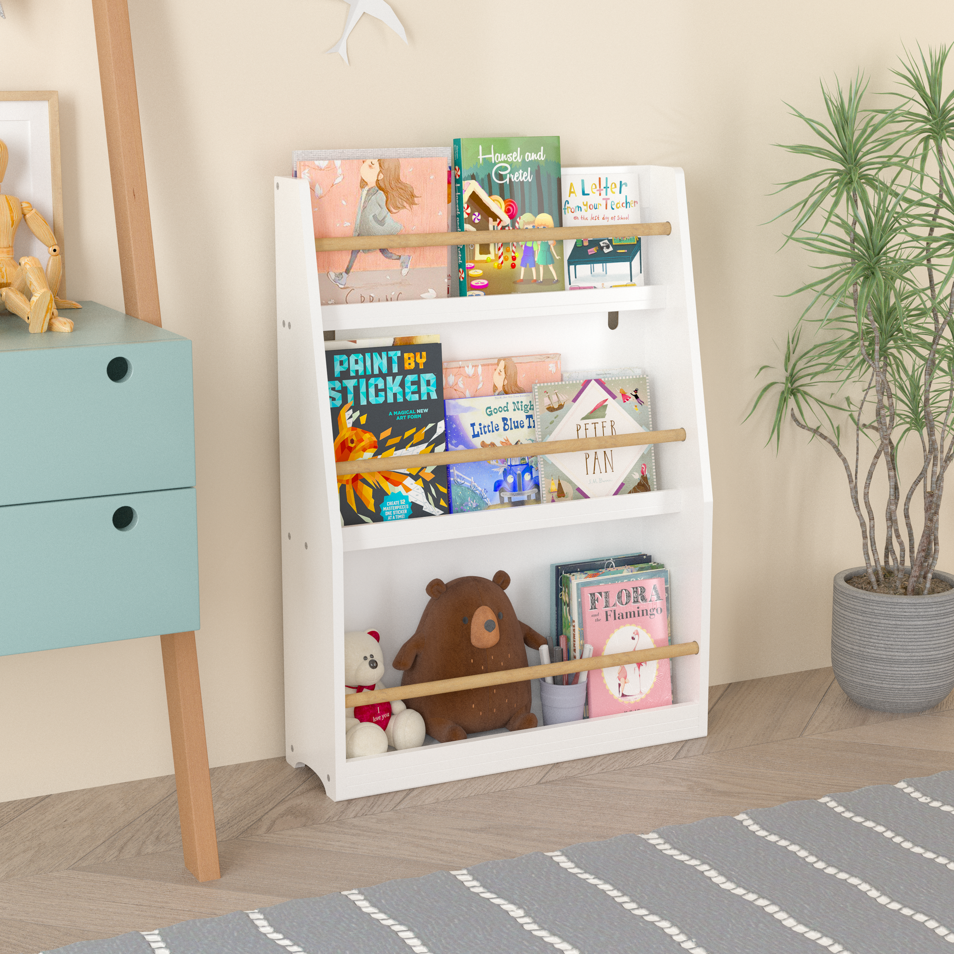 3 Tier Kids Book Shelf,Kids Book Rack, Helps Keep Bedrooms, Playrooms, and Classrooms Organized,White image 11