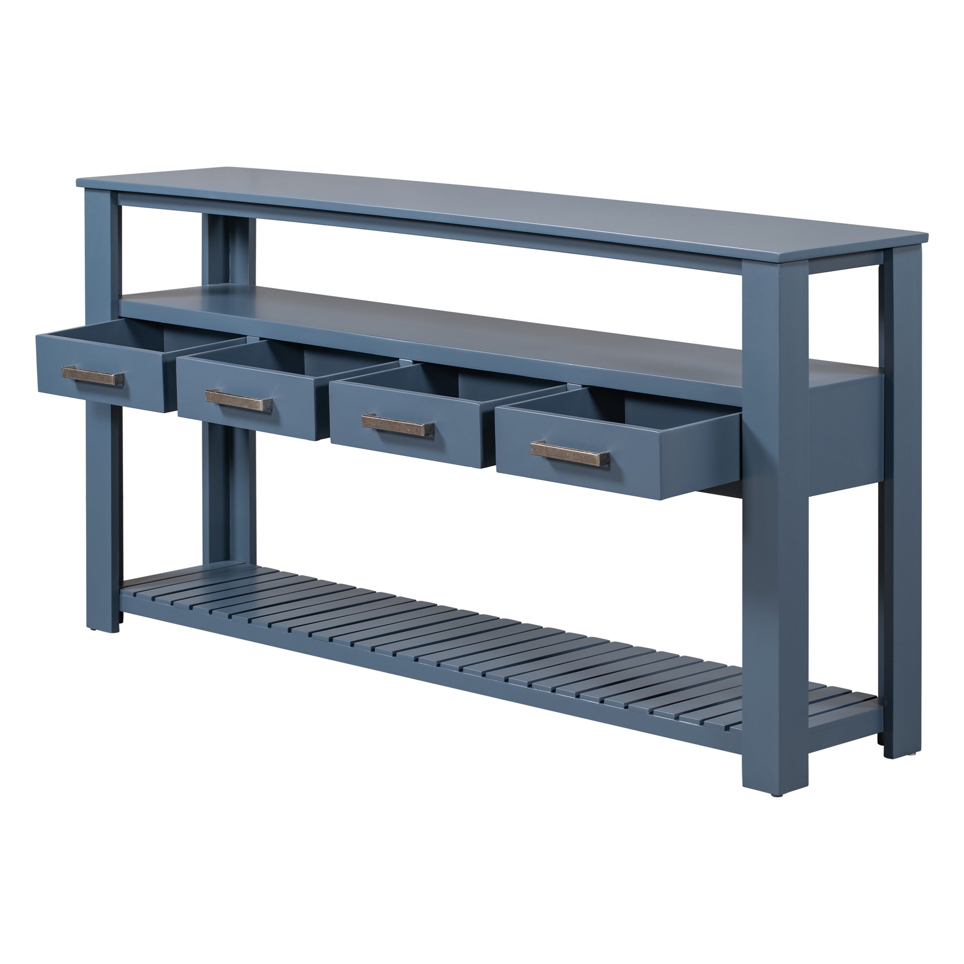 U_STYLE 61.5''Large Entryway Table with 4 Drawers,Painted Console Table with 3-Tier Open Shelves and Metal Handles,Versatile Hallway Sofa Table for Living Room, Bedroom, Foyer and Kitchen image 10