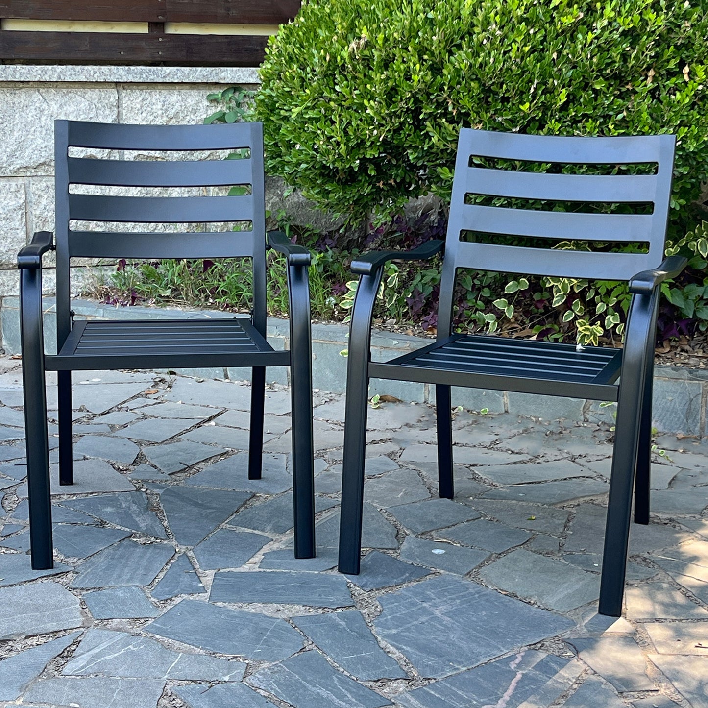 VRSHWO lron Terrace Dining Chairs, a Set of 2 Black Color Outdoor Chairs, Bistro Metal Chairs, All-Weather Outdoor Metal Dining Chairs, Suitable for Gardens, Terraces, and Swimming Pool image 1