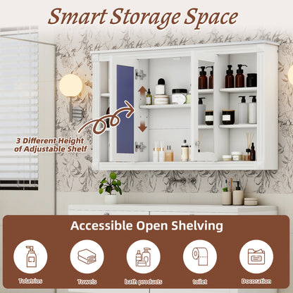 47 Inch Bathroom Mirror Cabinet with Storage, Adjustable Shelf and Open Shelves, Wall Mounted Medicine Cabinet for Bathroom, Bedroom, Vanity image 6