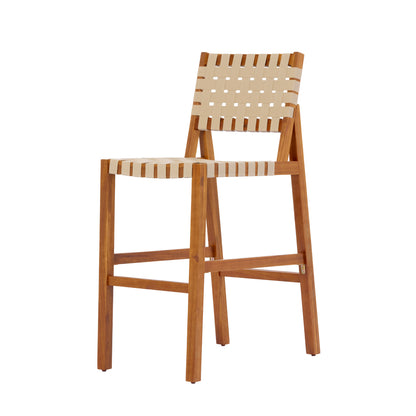 30.5 Inch Seat Height Outdoor Acacia Solid Wood Patio Furniture Set, Beige Pe Woven Rope, Breathable and Comfortable,Indoor & Outdoor Use,Teak Finish+Beige Rope(set of 5) image 8