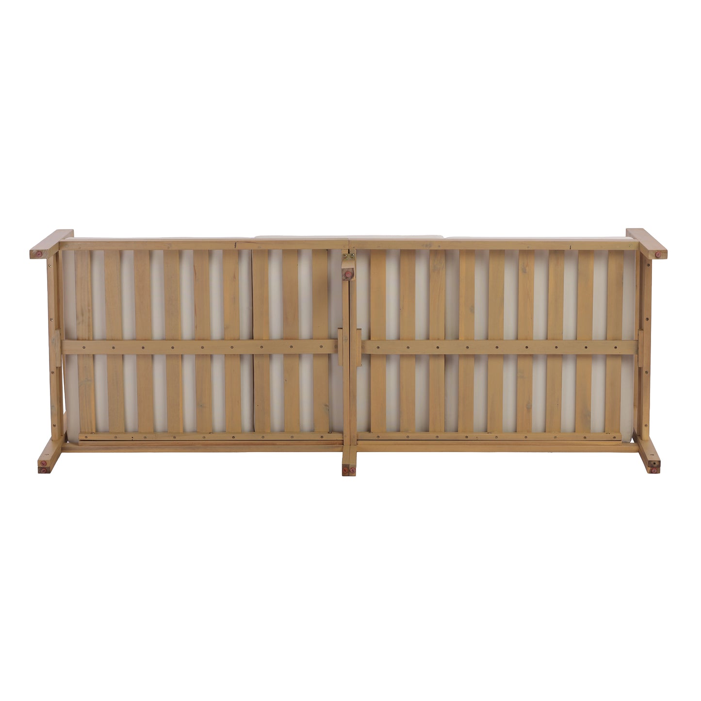 77.95" outdoor acacia wood frame, 26.38" deep seat design with soft cushion, three-seater sofa,slatted wood backrest,suitable for porches,gardens,backyards,and balconie (Light Teak+Beige Cushion) image 10