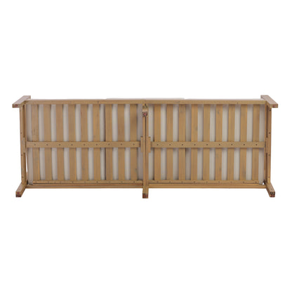 77.95" outdoor acacia wood frame, 26.38" deep seat design with soft cushion, three-seater sofa,slatted wood backrest,suitable for porches,gardens,backyards,and balconie (Light Teak+Beige Cushion) image 10