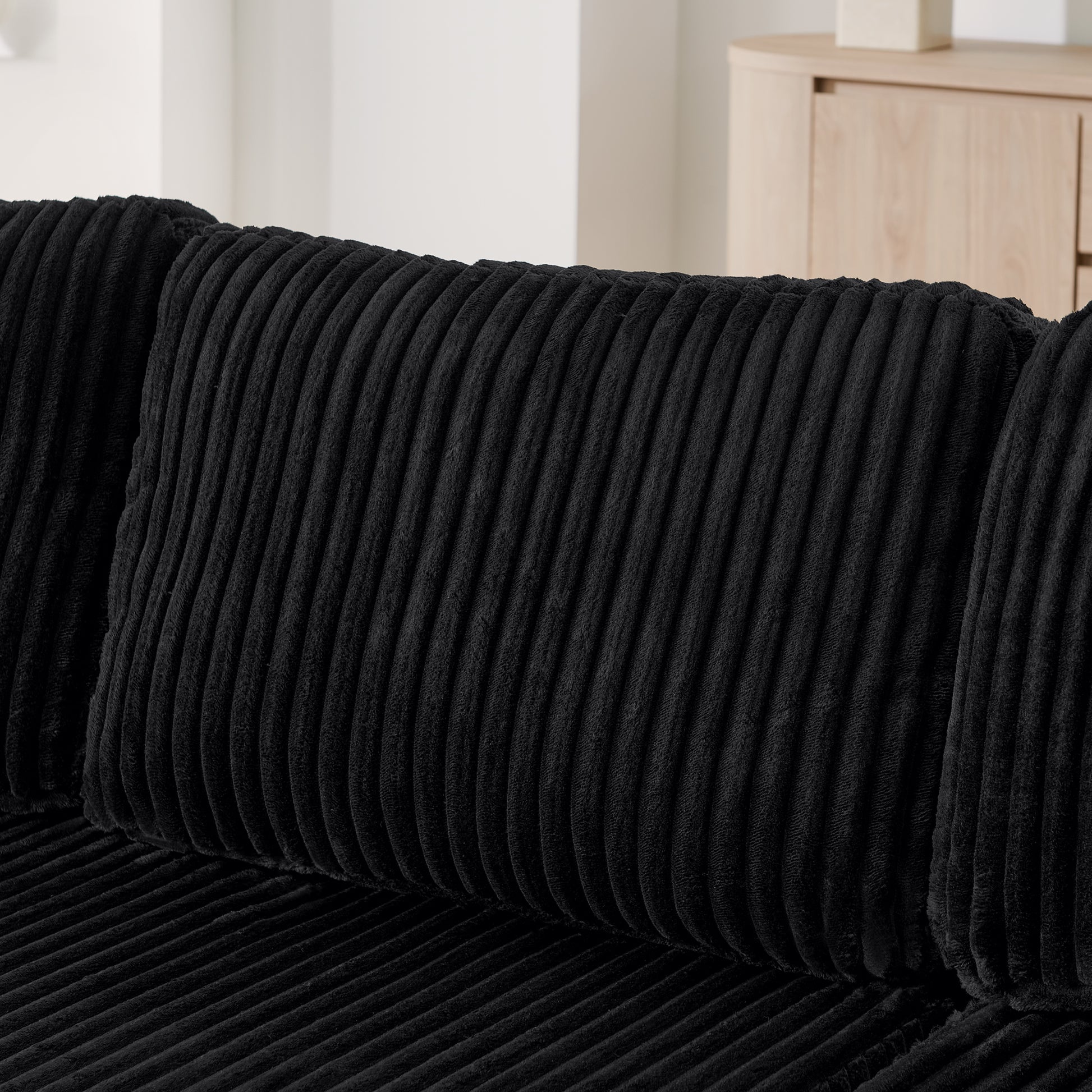 U shape Modular Sectional Sofa, Compressed Sectional Sofa Modern Minimalist Style Corduroy Couch, Sleeper Sofa for Living Room, Bedroom, Comfy Compressed Sofa Couch Space-Efficient,BLACK image 4