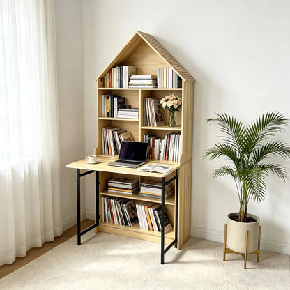Folding Craft Desk with Storage Shelves, Convertible Hideaway Desk to Bookshelf, Foldable Desk with Storage, Disappearing Desk for Small Spaces, Multifunctional Converted Craft Table, Vanity Desk image 6