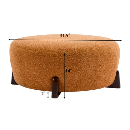 Modish Round Ottoman: Boucle Top with Splayed Rubber Wood Legs, Pumpkin Orange image 11