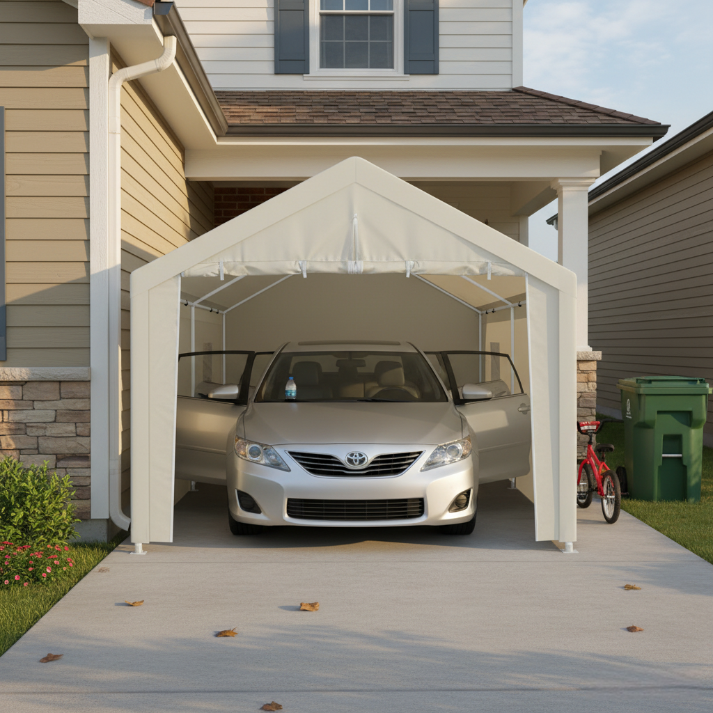Carport, 10×30 Heavy Duty Portable Carport Garage Tent for Outdoor Storage Shelter white with window image 1