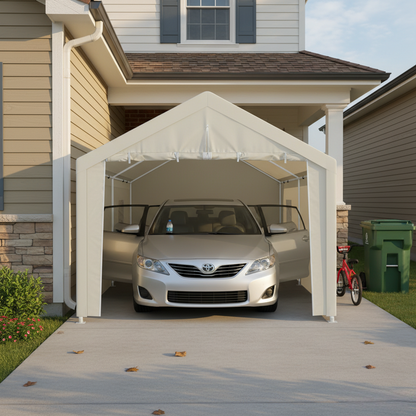 Carport, 10×30 Heavy Duty Portable Carport Garage Tent for Outdoor Storage Shelter white with window image 1