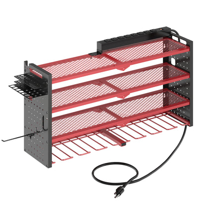33 inches Modular Wall-Mounted Power Tool Organizer with Charging Station Heavy-Duty Drill Rack with Hooks and 8-Outlet Holder in Red image 8
