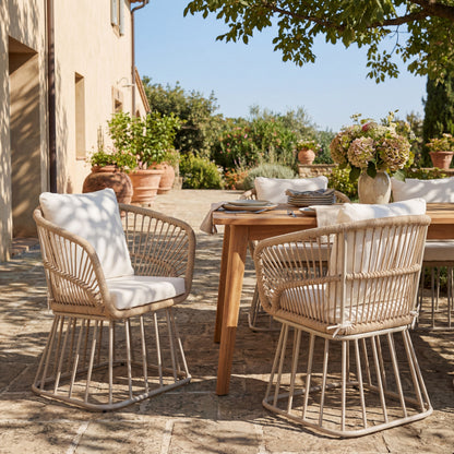 Outdoor Dining Chair MP1 - Teak Finish Wicker & Beige Steel Frame, 300LBS Weight Capacity, Includes Cushion image 7