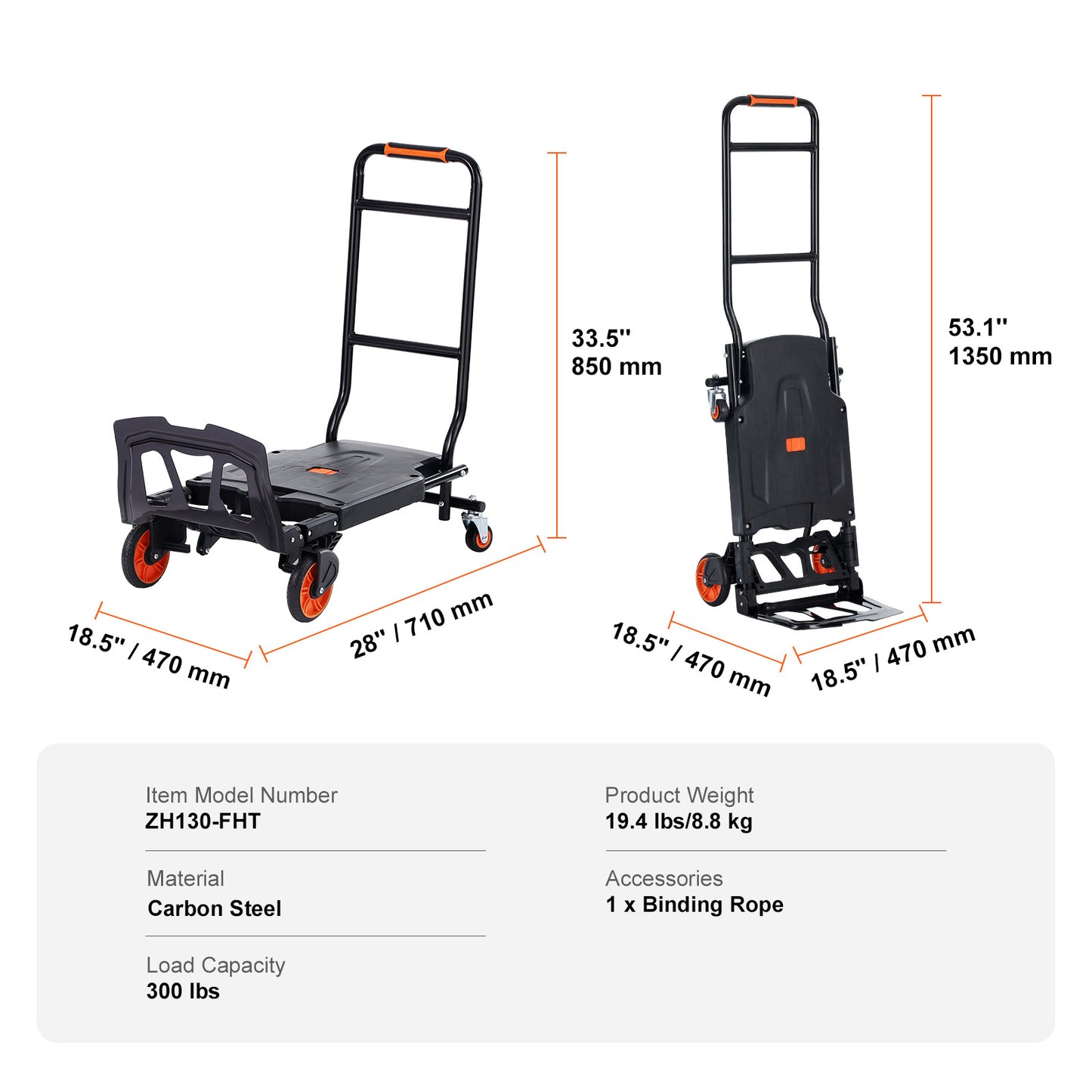Aluminum Hand Truck, 2 in 1, 300 lbs Load Capacity, Heavy Duty Industrial Convertible Folding Hand Truck and Dolly, Utility Cart Converts from Hand Truck to Platform Cart with Rubber Wheels image 5
