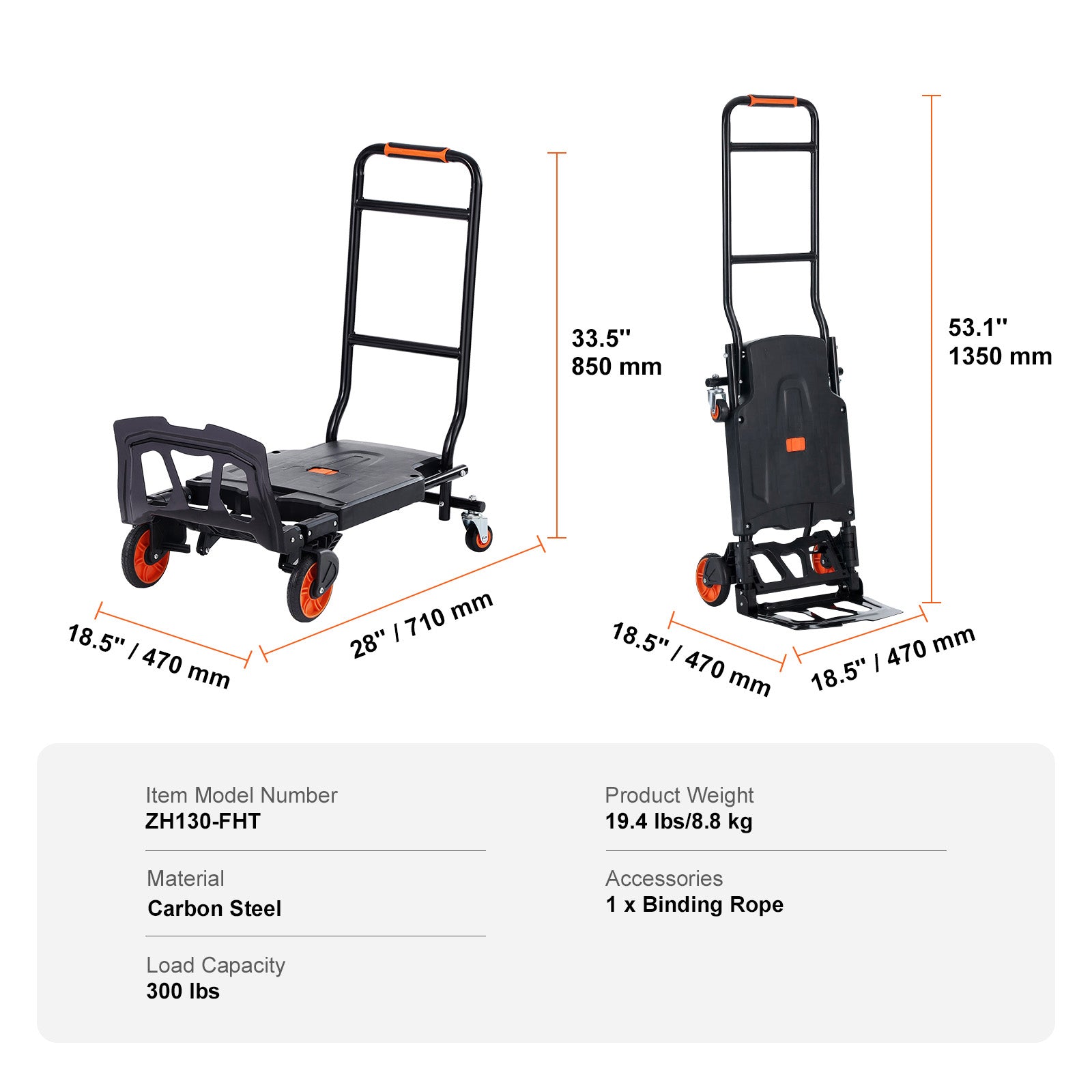 Aluminum Hand Truck, 2 in 1, 300 lbs Load Capacity, Heavy Duty Industrial Convertible Folding Hand Truck and Dolly, Utility Cart Converts from Hand Truck to Platform Cart with Rubber Wheels image 5