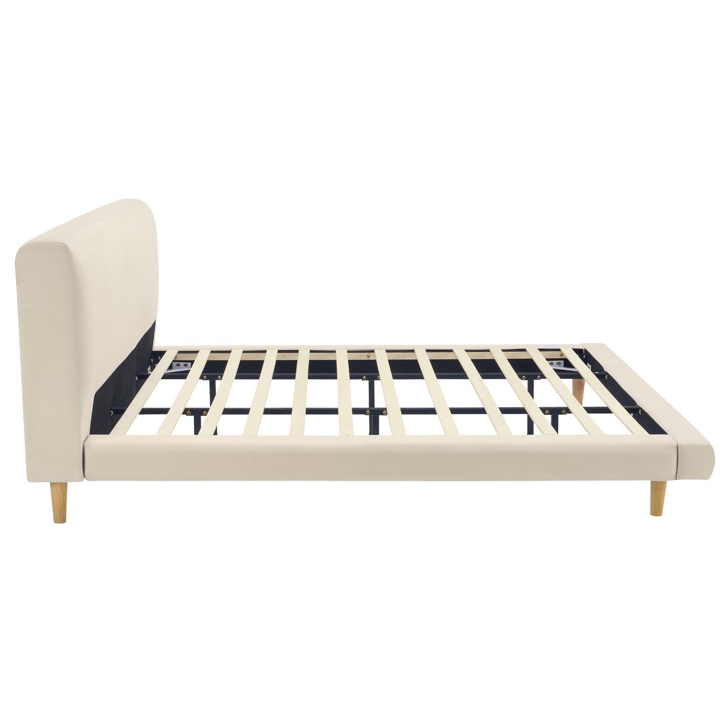 Beige Chunky Headboard Bed Frame, Solid Rubberwood Legs, King, 800lbs Capacity image 5