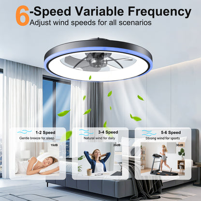 23.6" Modern RGB Ceiling Fan with Lights, Flush Mount Low Profile Fan with Remote & APP, 6-Speed Reversible Silent DC Motor, Dimmable 3000-6500K LED for Bedroom, Black image 7