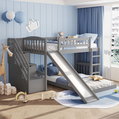 Stairway Twin over Twin Bunk Bed with Two Drawers and Slide, Gray(OLD SKU:LT100156AAE-1) image 1