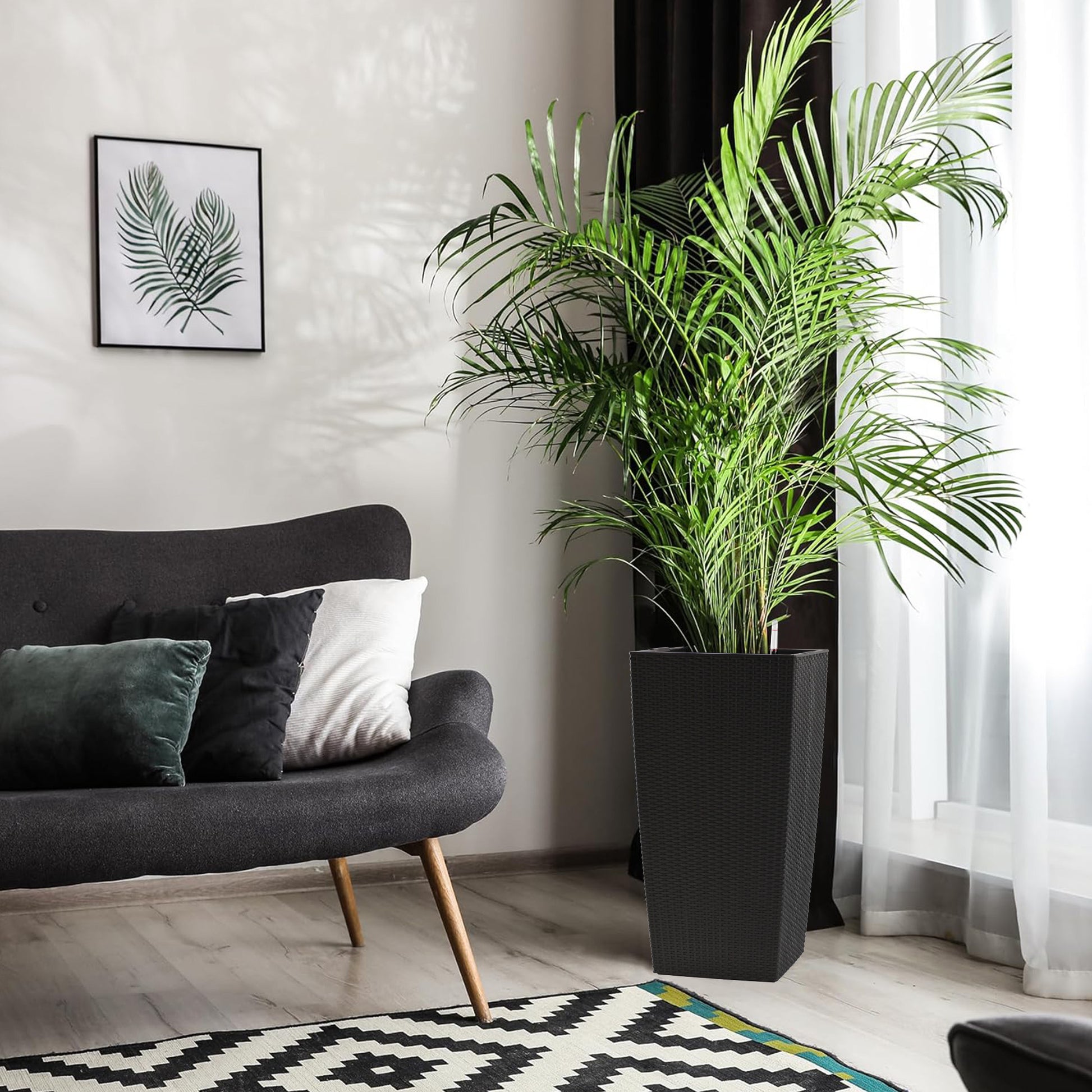 30 in Tall Large Flower Pots Planter with Self-Watering Drainage Holes&Inner Trays Indoor Outdoor Plant Pot with Drain Holes, Water Level Monitor,Inner Bucket for Garden, Patio, Porch, Backyard, Black image 9