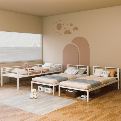 Triple Bunk Bed for Kids,3 Bed Bunk Beds for 3,Metal Triple Bunk Beds,Separates Into 3 Twin Beds,Noise Reduced Structure,White image 5