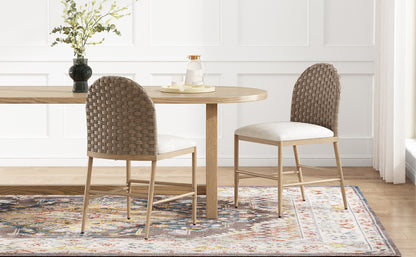 Farmhouse Dining Chairs Set of 2, Upholstered Kitchen Chairs Armless Iron Side Chair with rattan Backrest for Dining Room,Restaurant,Brown image 2
