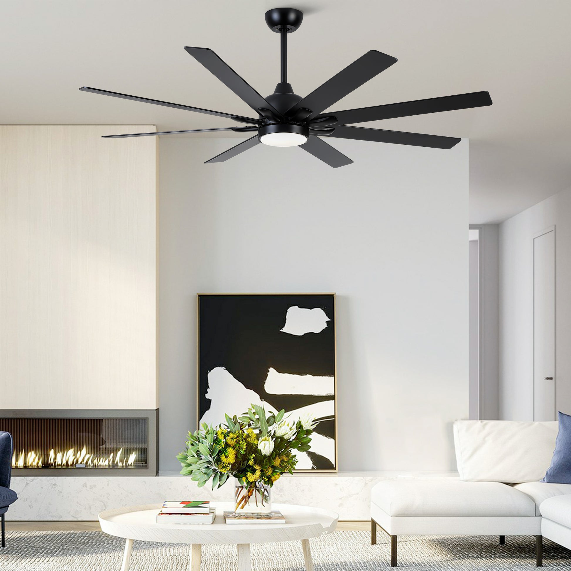 72 In. Indoor Modern Black Ceiling Fans with Integrated LED Lighting with Remote Control image 4