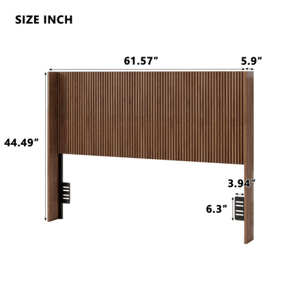 Walnut Fluted Wood Headboard, Vertical Ribbed Freestanding Bed Headboard with Adjustable Metal Brackets, Mid-Century Modern Wooden Headboard for Twin Full Queen Size Bed, Space-Sav (Brown color, Queen image 8
