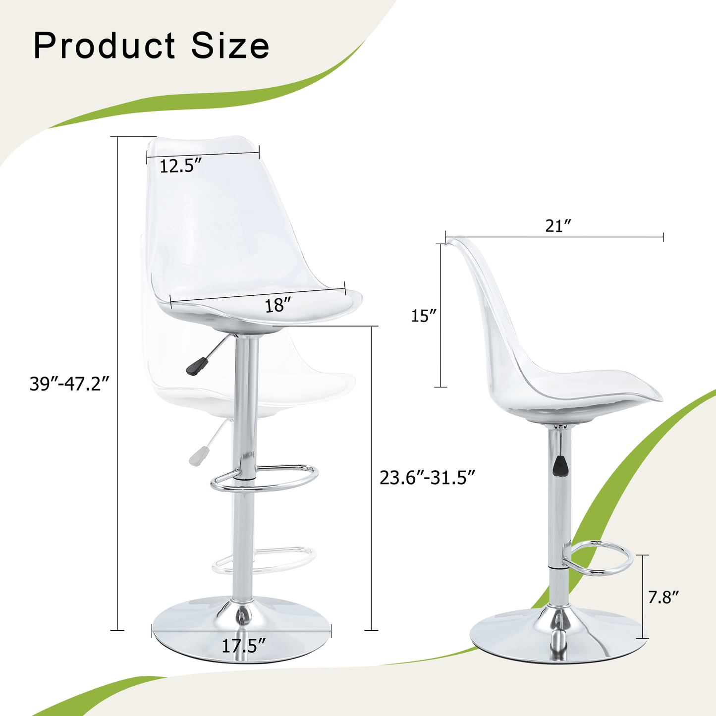 Modern minimalist bar chairs and bar stools. Can rotate 360 ° and adjust lifting. PET backrest and White PU seats. Suitable for bars, restaurants, and front desk cashiers.Set of 2. image 4