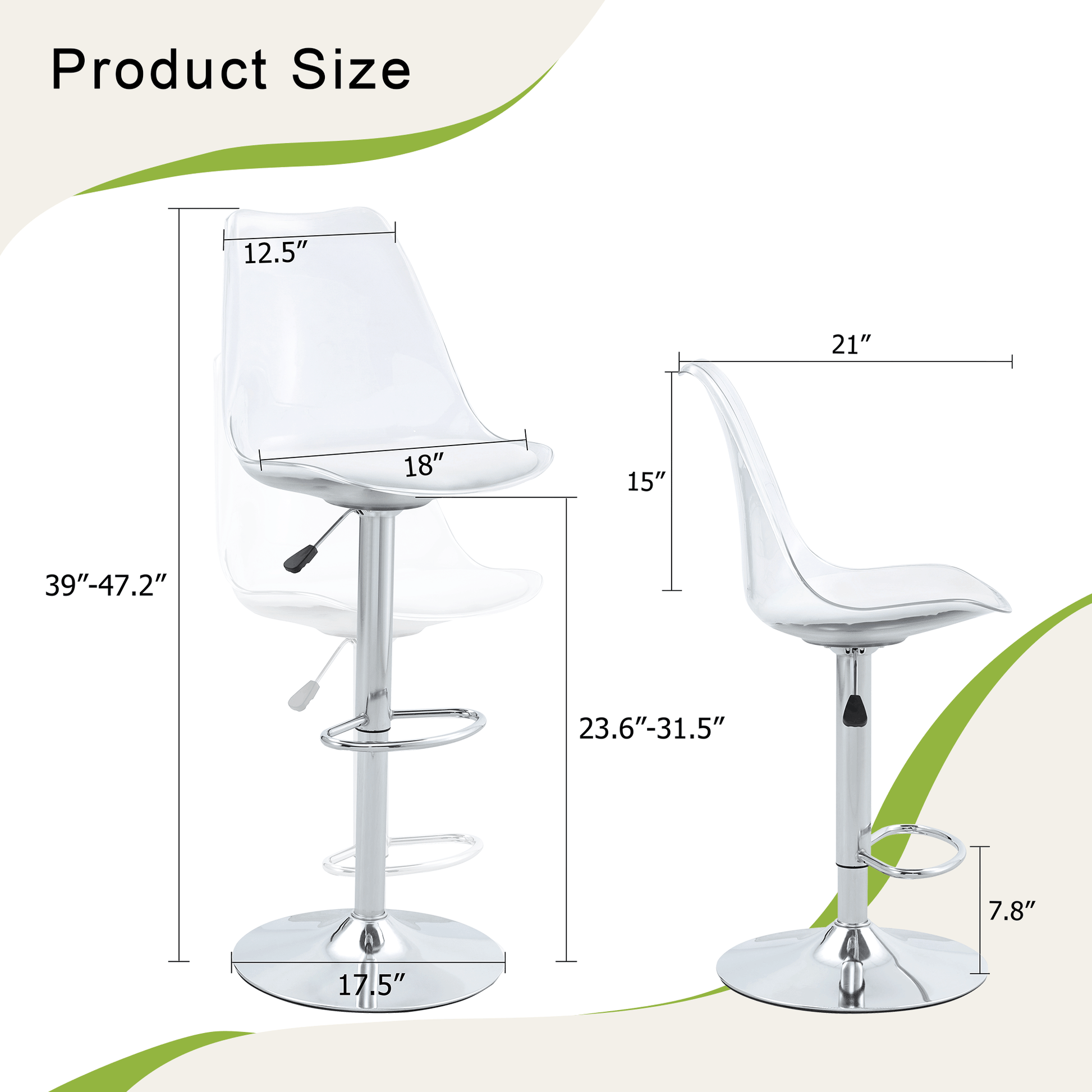 Modern minimalist bar chairs and bar stools. Can rotate 360 ° and adjust lifting. PET backrest and White PU seats. Suitable for bars, restaurants, and front desk cashiers.Set of 2. image 4