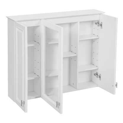 35 inch 2-in-1 Bathroom Wall Cabinet, Wall Mounted Medicine Cabinet with 5 Adjustable Shelves, Mirrored Door Over Toilet Storage Cabinet, White image 11
