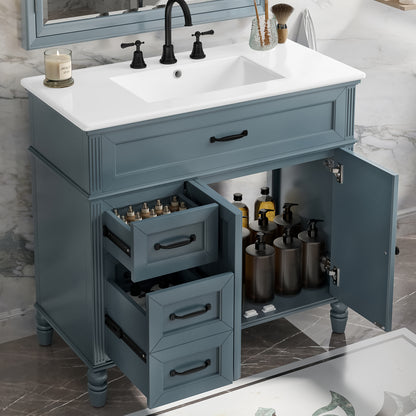 [Video] 36" Bathroom Vanity with Sink, Bathroom Cabinet with Drawers, Solid Frame and MDF Board, Two Packages, Gray Blue (Same SKU: N725P195410C/N759P340019C) image 12