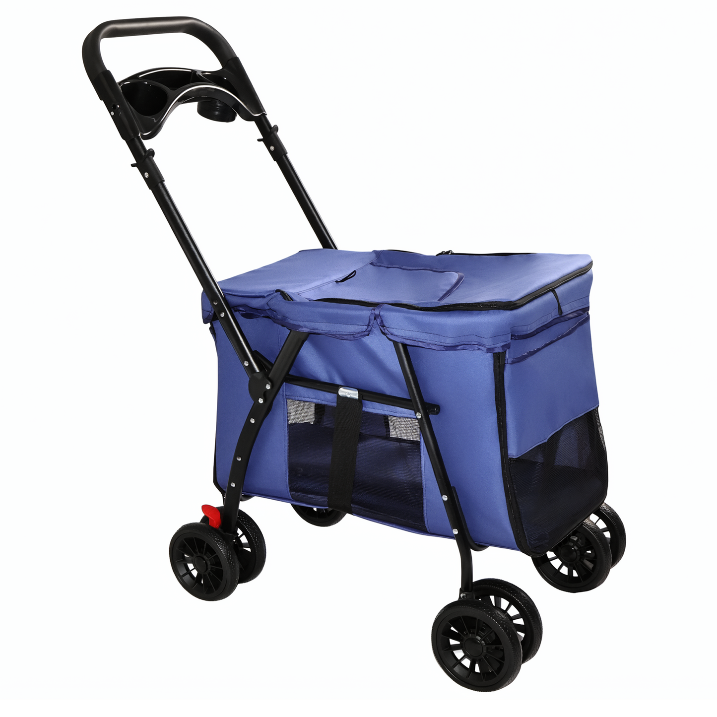 Pet Stroller, Foldable 4-Wheel Design, Breathable Mesh Dog Cat Stroller with Shockproof Wheels, Brake System, Storage Tray, 2 Fixed Safety Leashes, Large Space for Small Medium Pets, Navy Blue image 1