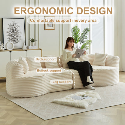 Curved Sectional Sofa, 111.5-inch Oversized Modern Bone-Free Cloud Sofa with 6 Pillows Luxury Corduroy Four-Seater Memory Foam Sofa with Deep Seat Design,beige W3505P355585 image 4