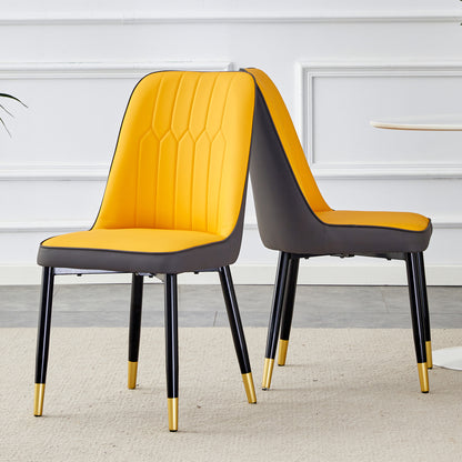 Orange yellow and dark gray stitching style, equipped with artificial leather cushioned seats, suitable for kitchen, living room, and dining room, 2-piece set (orange yellow and dark gray+PU) C-007 image 3