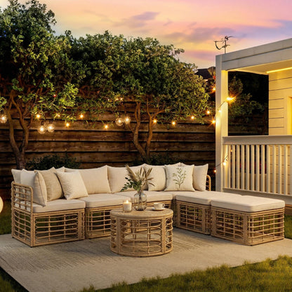 GO 7 Pieces Outdoor Patio Furniture, All-Weather Rattan Sectional Sofa Set with Thick Cushions and Pillows, Freely Combined Conversation Sets for Garden, Backyard, Balcony, Beige image 3