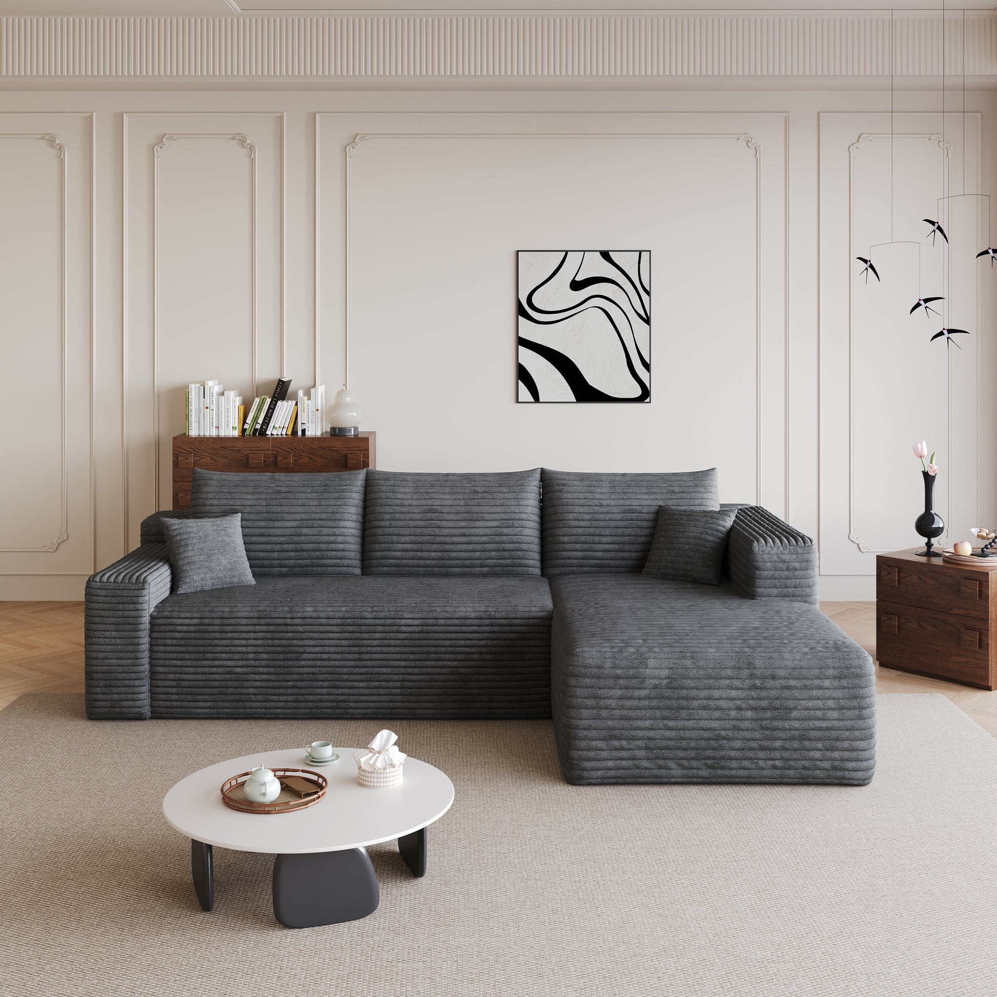 95" Cloud Sectional Sofa,Modern Minimalist Upholstered Couches, Comfort U Shaped Sofa for Living Room,Deep Seat Corner Couch,No Assembly Required,Dark Grey((Plush Corduroy Fabric) image 6