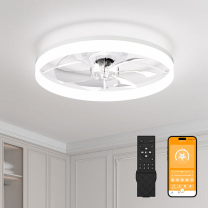 Ultra-Thin WHITE Ceiling Fan Light with Remote & App Control – 23.6'' Modern Flush Mount Fan Lamp, 6 Fan Speeds, Dimmable Brightness, 3000K-6500K Color Temperature for bedroom living room image 1
