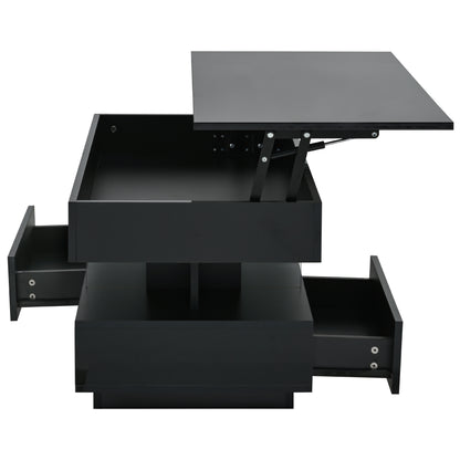 39.3" Lift Top Coffee Table with Hidden Compartment, 2 Storage Drawers and Ajustable LED Lights,Modern Multifunction Coffee Tables for Living Room, Bedroom,Office(Black) image 5