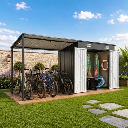 12x4 FT Metal Lean-To Shed with Pergola, 6x4 FT Outdoor Storage Shed & Hardtop Gazebo Combo, 2-in-1 Garden Tool Shed with Open Side for Patio, Backyard, Deck image 4